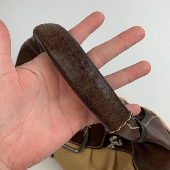 Fossil Hobo Tweed Leather Bag Light Dark Brown Floral Lining silver buckle - Picture 11 of 16